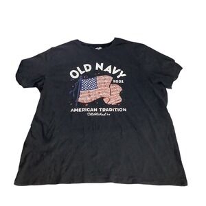 Old Navy T Shirt Mens XXL Black American Tradition Flag 2021 Graphic Tee Crew